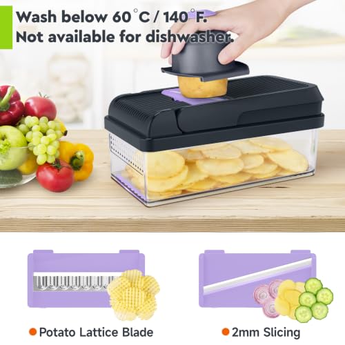 12-in-1 Vegetable Chopper, Food Veggie Chopper With Container (Purple / 7 blades)