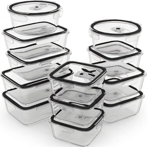 24 Pc Airtight Glass Food Storage Containers (Black)
