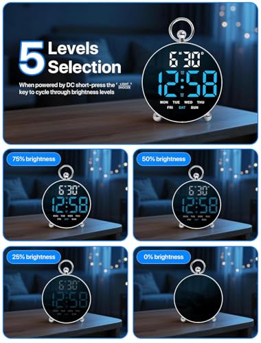 Digital Alarm Clock Round Table Clock with Date Month Monitor Compact Desk Clock for Students (Blue-white Round Alarm Clock)