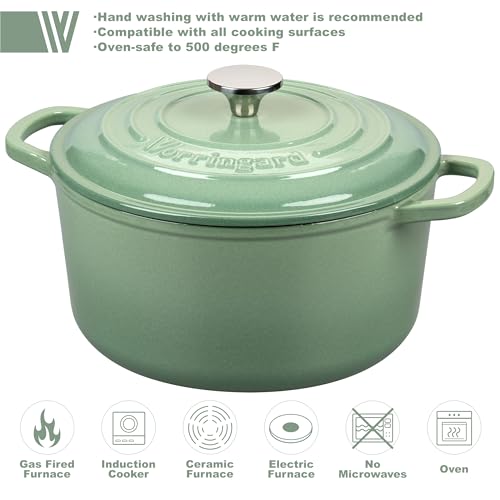 Enameled Cast Iron Dutch Oven Pot with Lid (6 QT / Sage green)