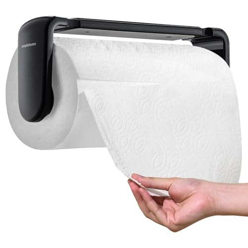 Paper Towel Holder Under Cabinet or Wall Mount ONE Hand Operation Tension Arm Kitchen Roll Holder