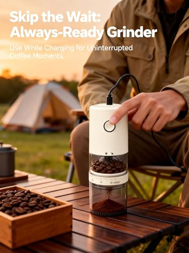 Portable Electric Burr Coffee Grinder (Light Beige)