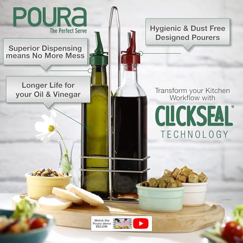 Vinegar and Olive Oil Bottle Drizzler Set with Unique ClickSeal Pour Spouts
