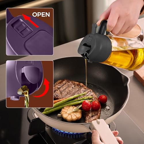 16 oz 2-in-1 Glass Olive Oil Sprayer for Cooking, Purple (1Pc Purple)