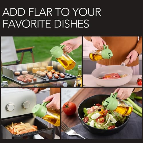16oz 470ml Glass Olive Oil Sprayer for Cooking with Stickers (1Pc Green)