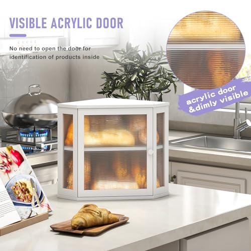 Corner Bread box for Kitchen Countertop (White / Meduim)