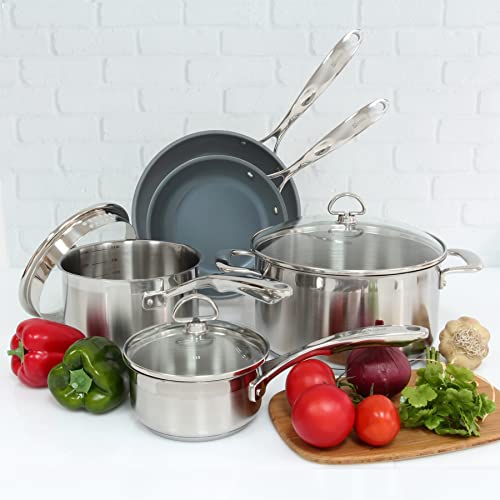 Induction 21 Steel 8 Piece Cookware Set with Ceramic Coated Fry Pans