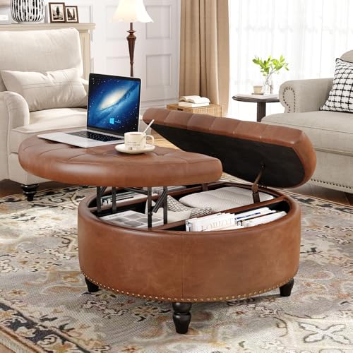 31.5 Inch Large Round Ottoman with Storage Circular