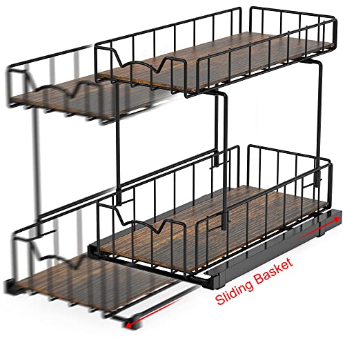 2 Tier Spice Rack Slide Out Wire Basket Drawer Organizer
