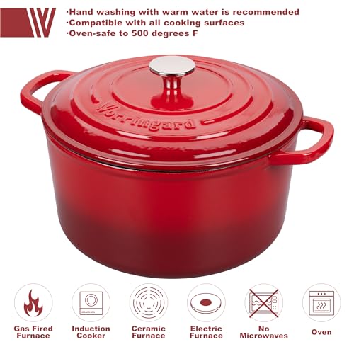 Enameled Cast Iron Dutch Oven Pot with Lid (6 QT / Red)