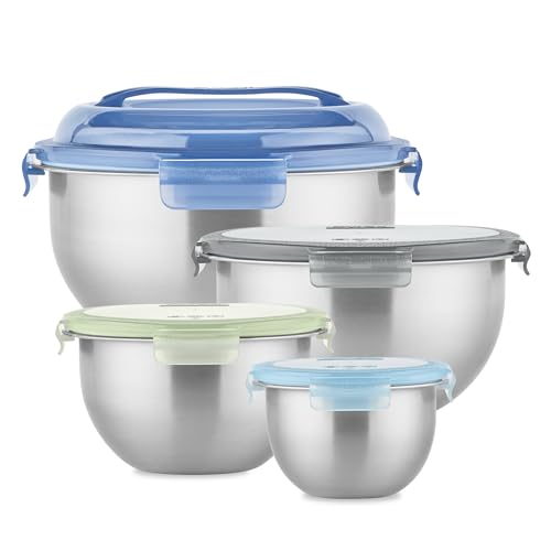 4 Pack Metal Stainless Steel Mixing Bowls with Airtight Locking Lids (4-Pack)