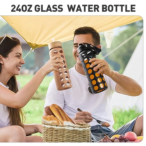 Glass Water Bottles with 2 Lids