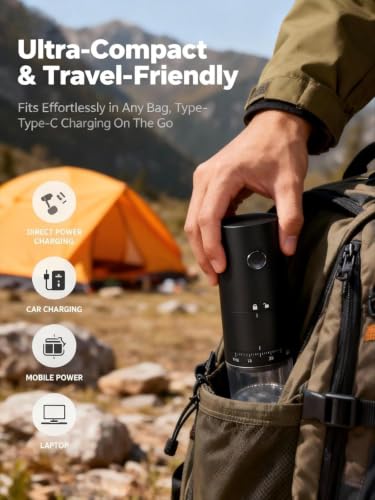 Portable Electric Coffee Grinder with Ceramic Burr (Matte Black)