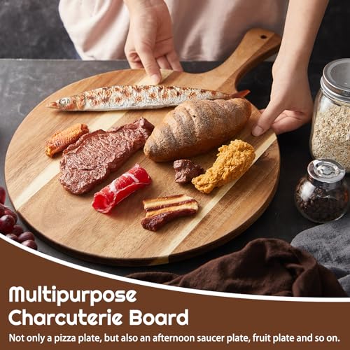 6 Pcs Acacia Wood Round Cutting Board 0.6 Inch Thick (14 x 18.9 Inch)