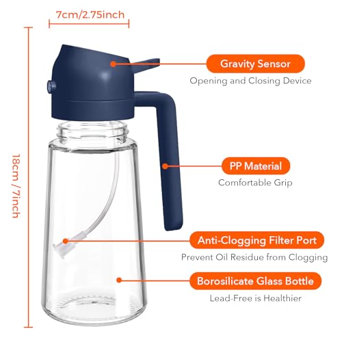 16 oz 2-in-1 Glass Olive Oil Sprayer for Cooking, Black&Navy (2Pcs Black & Navy)