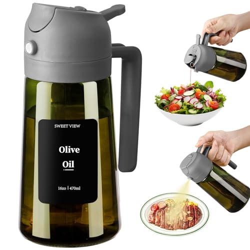 Olive Oil Dispenser and Oil Sprayer 16oz (Grey / 1 Pack)