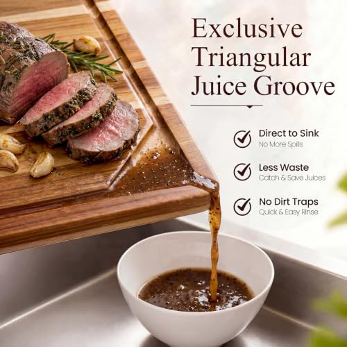 Teak Wood Cutting Board for Kitchen with Storage Stand (Teak brown / 3-Piece Cutting Board Set with Stand)