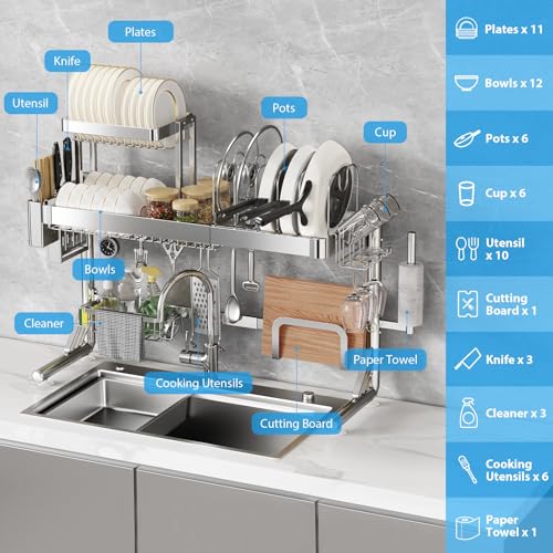 Upgrade 3 Tier Over Sink Dish Drying Rack Adjustable Width (2.5 Tier)