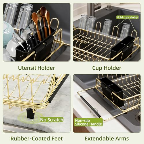 Golden Expandable Dish Drying Rack (Gold / In sink,Large)
