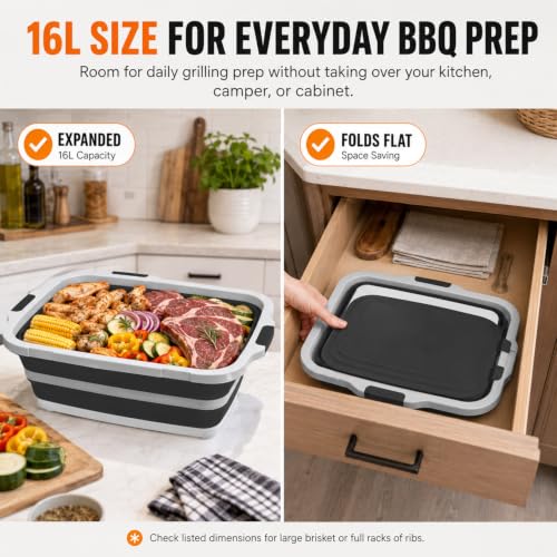 Collapsible BBQ Prep Tub with Cutting Board & Lid
