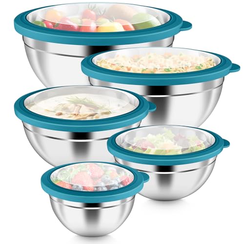 Metal Mixing Bowls with Lids Set (Blue / Visible Airtight Lids)