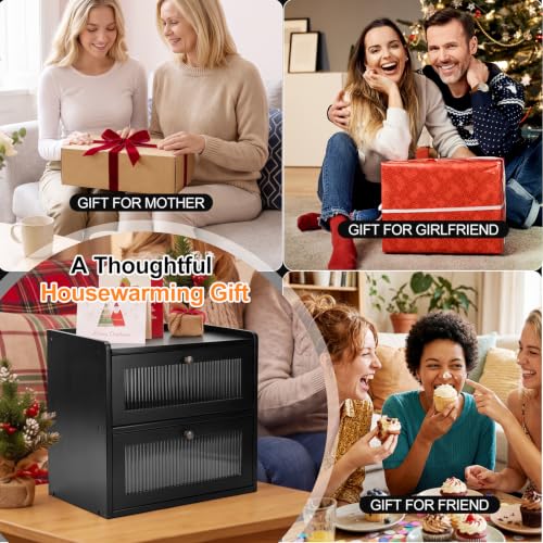 Bread Box for Kitchen Countertop (Black / Large)