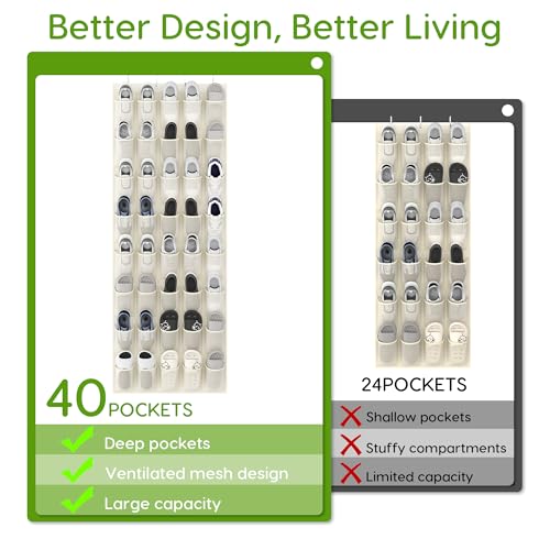Over the Door Shoe Organizer with 40 Large Breathable Mesh Pockets