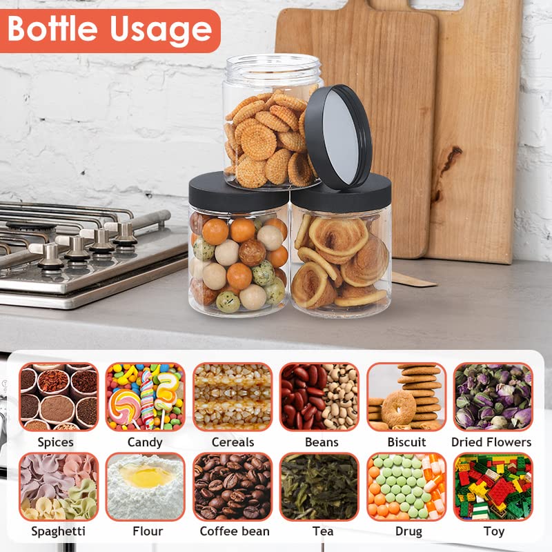 Plastic Containers with Lids Labels Leak Proof BPA Free Airtight Refillable Clear Small Containers Storage Jars for Storing Dry Food Slime Honey Jam