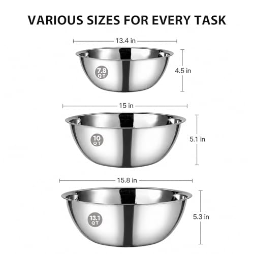 3 Piece Stainless Steel Mixing Bowls Set (Set of 3)