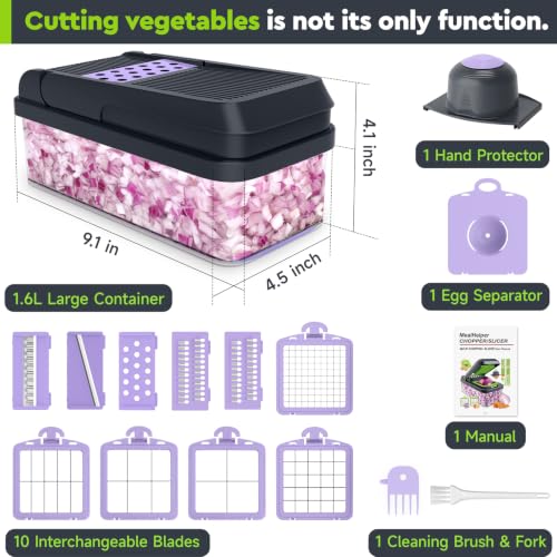 15-in-1 Vegetable Chopper, Food Veggie Chopper With Container (Purple / 10 blades)