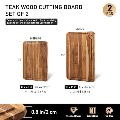 2 Pack Teak Cutting Boards for Kitchen Wood Wooden Cutting Board Non Slip (Cutting Board Set | 2 Pack)