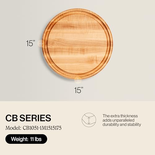 Block CB1051 1M1515175 Maple Wood Round Cutting Board with Juice Groove (Honey Blonde / 15"L x 15"W)