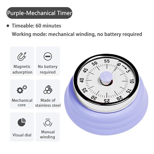 Elegant Stainless Steel Vintage Kitchen Timer with Magnetic Attachment (01-purple)