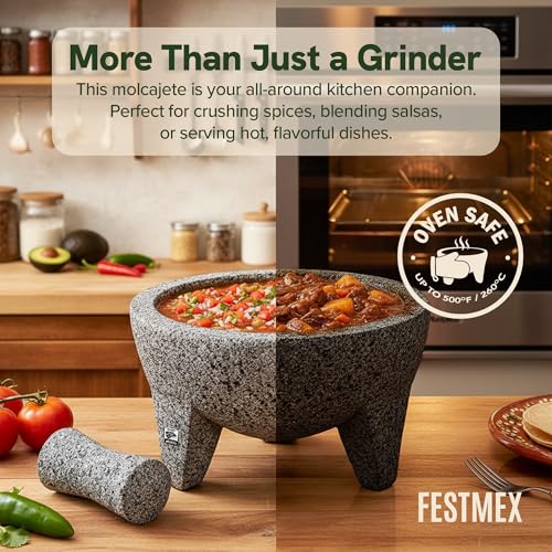 Genuine Handmade Mexican Mortar and Pestle Set (8 Inches)