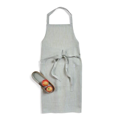 100% Pure Linen Full Midi Bib Apron Striped for Women & Men