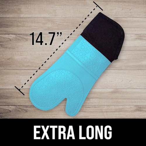 BPA Free Soft Silicone Oven Mitts (Aqua / 2-Piece 14.7" Oven Mitts)