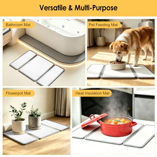Stone Dish Drying Mat with Silicone Sleeve (White / Wave Pattern / 19.7" x 15.7")