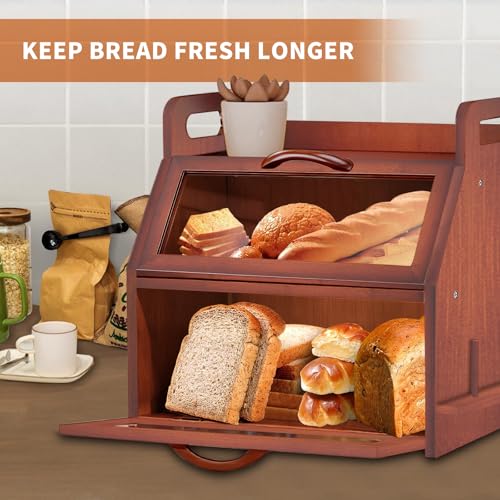 Bread Box for Kitchen Countertop (L-Brown)
