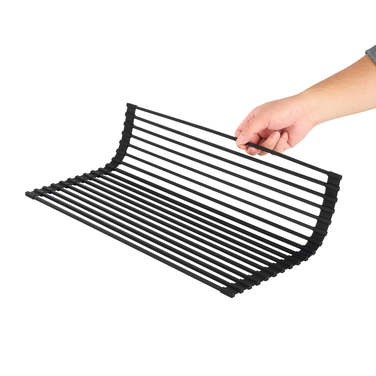 Black Steel Over Sink Roll Up Drying Rack (Black / 20.5" x 13")