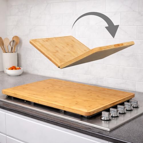 Extra Large Foldable Stovetop Cover Cutting Board (Natural Bamboo)