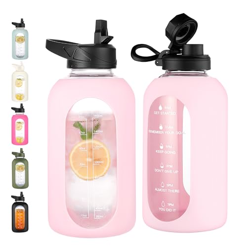 64 oz Glass Water Bottle with Straw