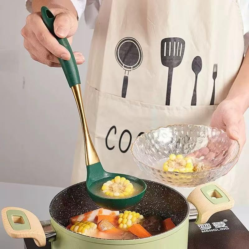 8 Piece Silicone Kitchen Utensil Set (Green & Gold)