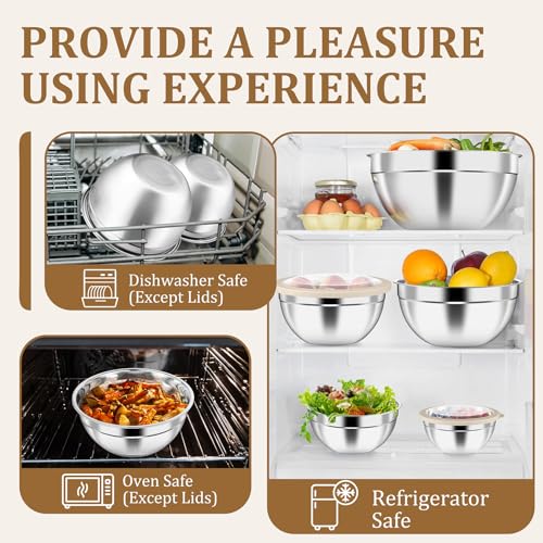 Metal Mixing Bowls with Lids Set (Khaki / Visible Airtight Lids)