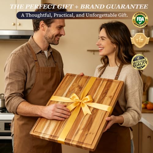 XXL Teak Wood Cutting Board for Kitchen 24" Extra Thick Butcher Block (24"L x 18.1"W)