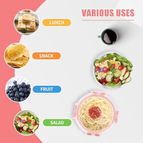 12pack 13oz Small Glass Food Storage Containers with Lids (13oz, 12 Pack - Pink Set, Same Size)