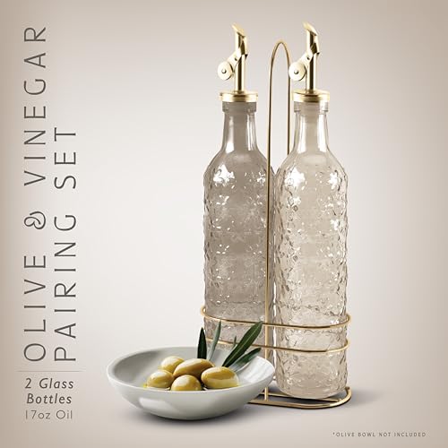 Glass Olive Oil Bottle Dispenser (Floral / Brown)