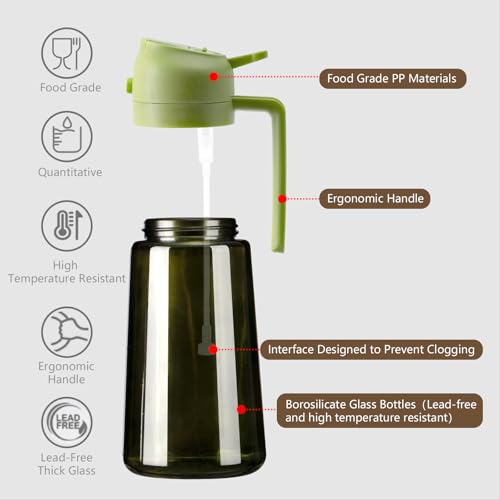 2Pcs Olive Oil Spray Bottle 16oz (Black&Green / 2 Pack)