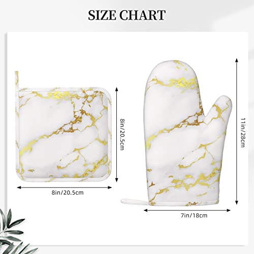Marble Oven Mitts Pot Holders Set Silicone White Gold Kitchen Gloves Potholders Heat Resistant for Chef Baking Cooking Grilling BBQ 4 Pack Mitt (A2)