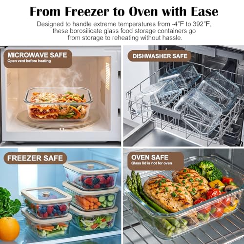 35 oz Glass Food Storage Containers with Glass Lids (35oz)