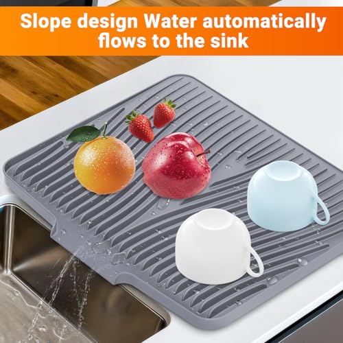 Silicone Dish Drying Mat for Kitchen counter (Gray / 19.7" x 17")
